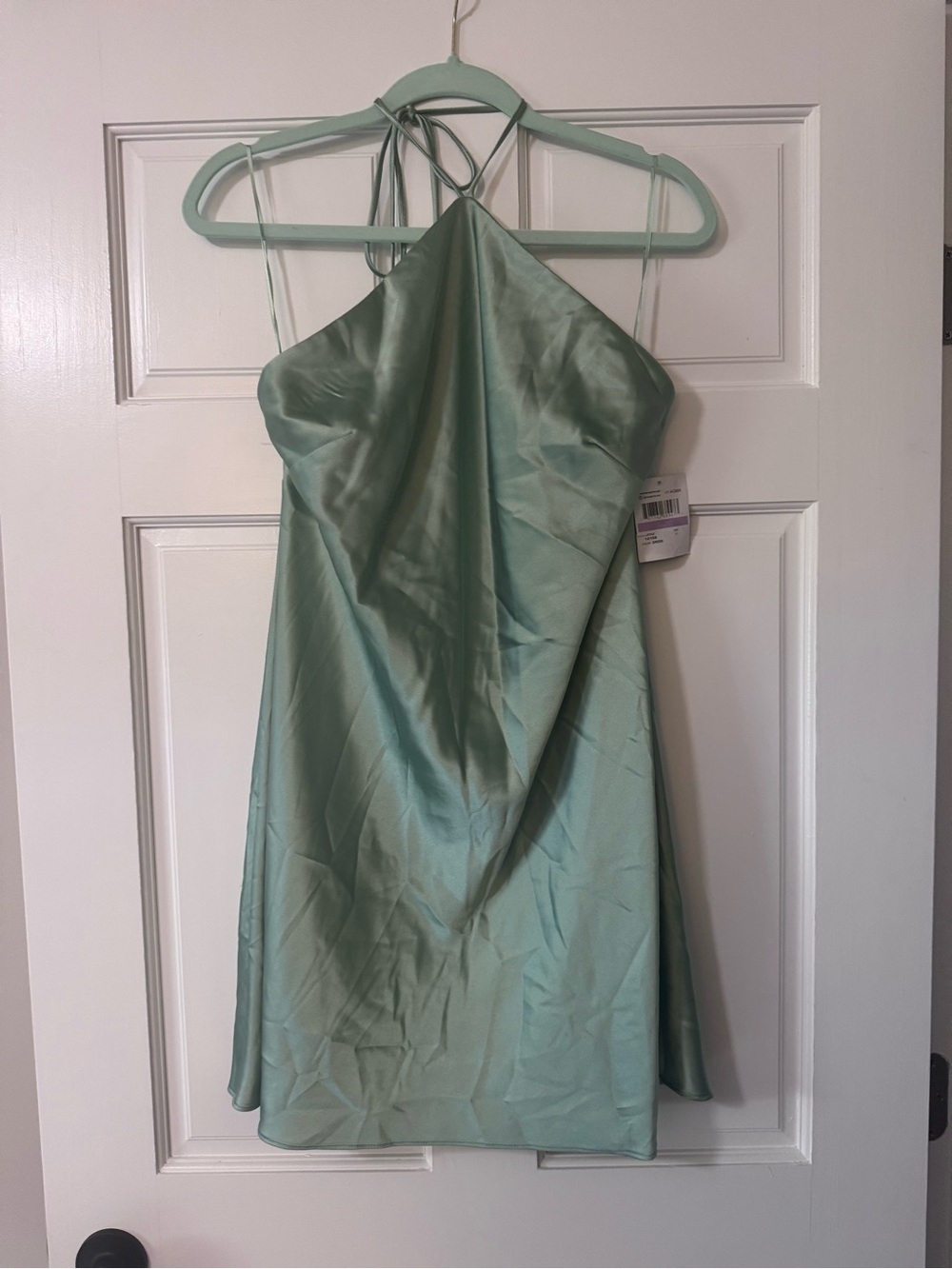 Morgan & Co. Strapless Satin Dress in Mint Green